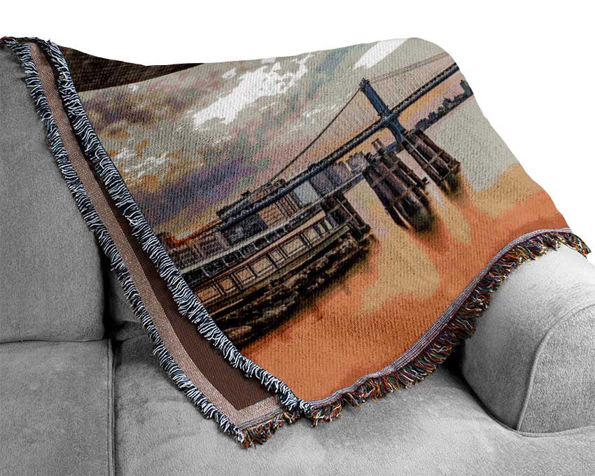 New york bridge orange river Woven Blanket