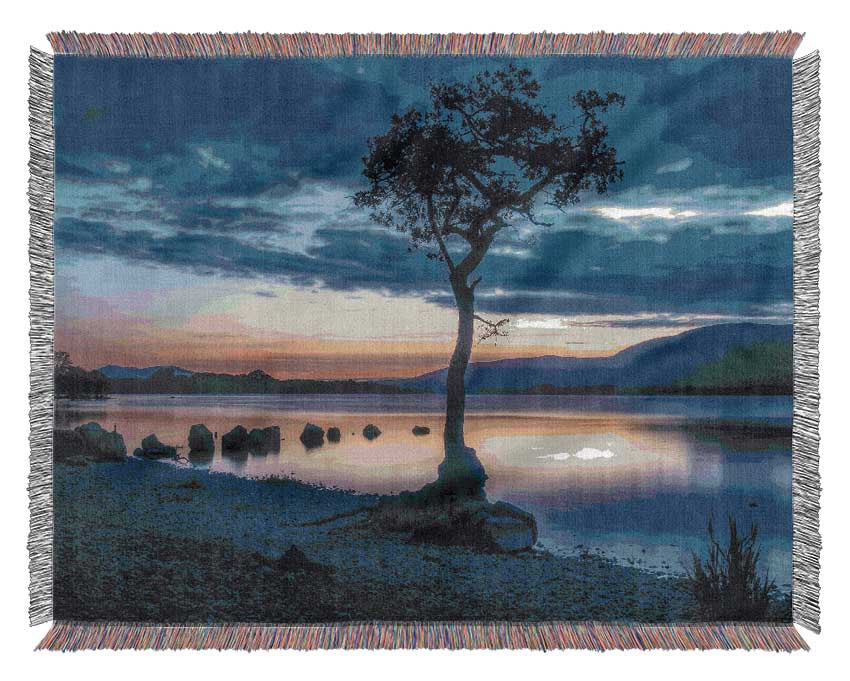 Night time blues by the river Woven Blanket