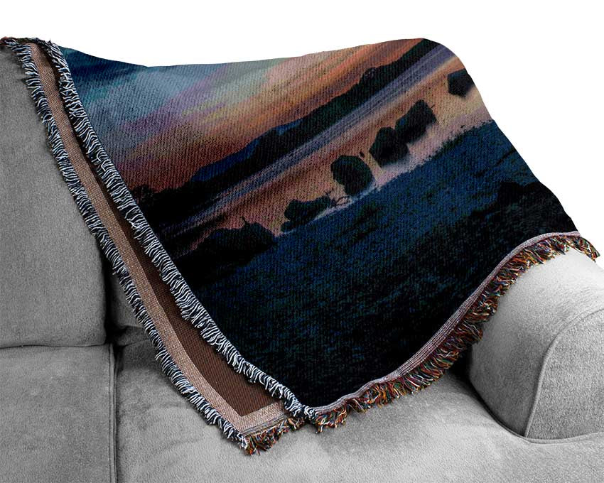 Night time blues by the river Woven Blanket