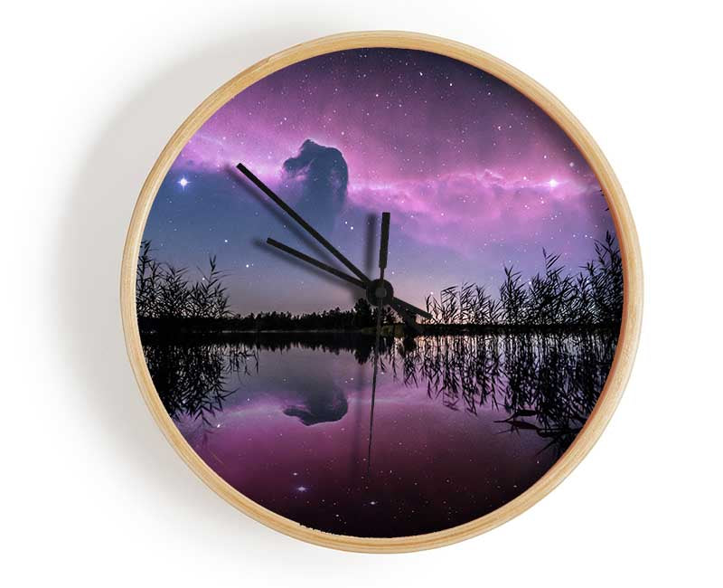 Horse head nebula over a purple lake Clock - Wallart-Direct UK