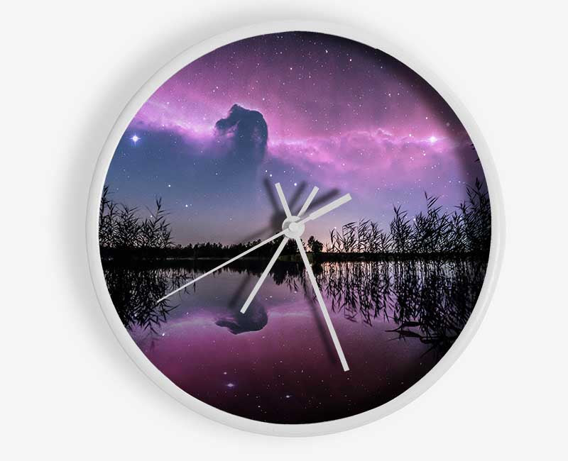 Horse head nebula over a purple lake Clock - Wallart-Direct UK