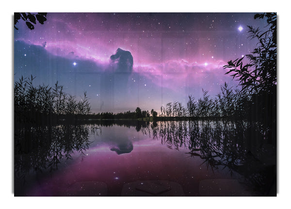 Horse head nebula over a purple lake