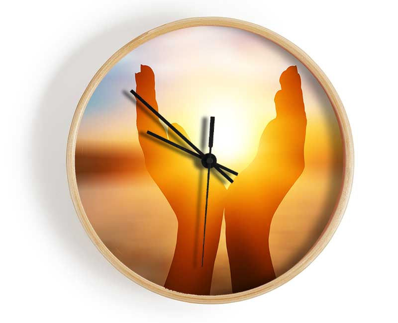 Sunset between hands Clock - Wallart-Direct UK