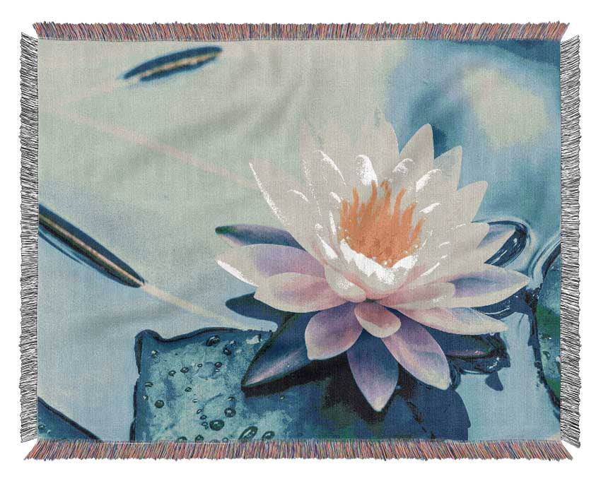 Lotus on the lake close up Woven Blanket