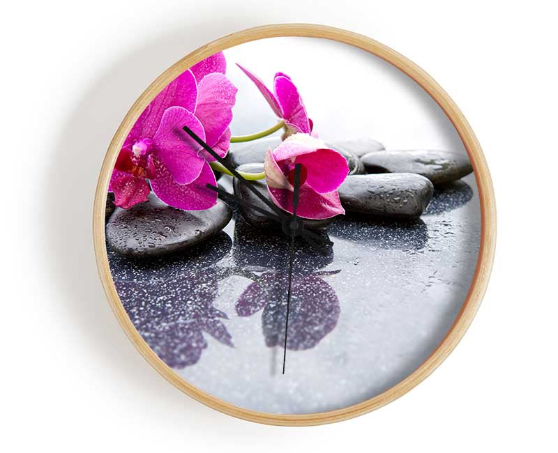 Pink orchid on the rocks Clock - Wallart-Direct UK