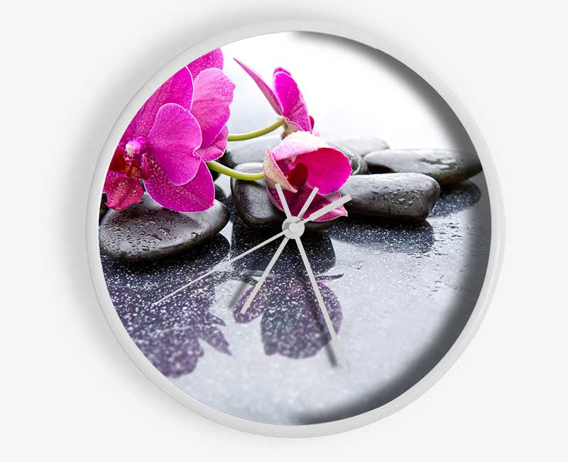 Pink orchid on the rocks Clock - Wallart-Direct UK