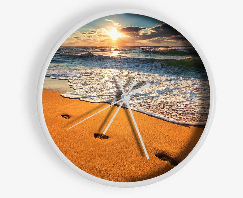 Footprints on the beach Clock - Wallart-Direct UK