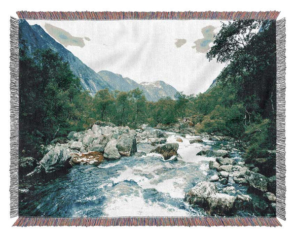 Stunning rapids of water forest Woven Blanket