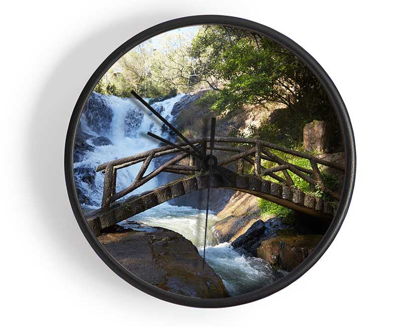 Rustic made bridge by a waterfall Clock - Wallart-Direct UK