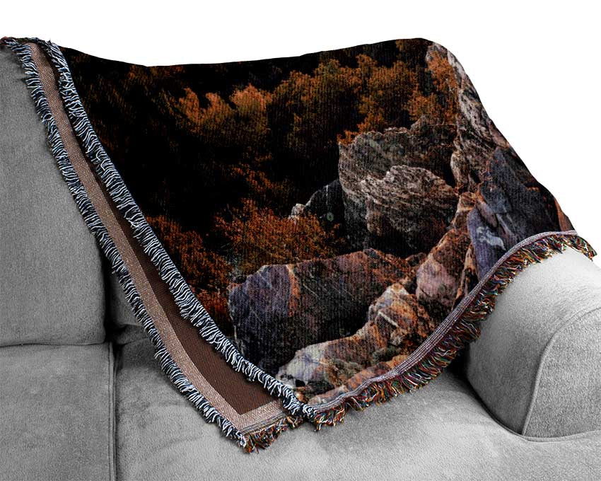 Rocky forest mountain Woven Blanket