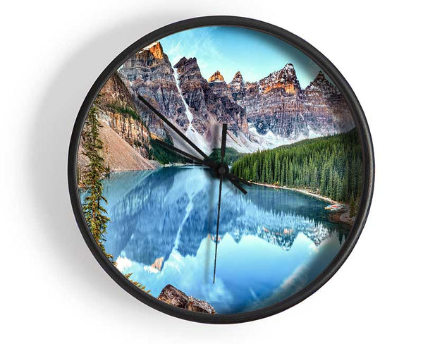 Canadian mountains with clear blue waters Clock - Wallart-Direct UK