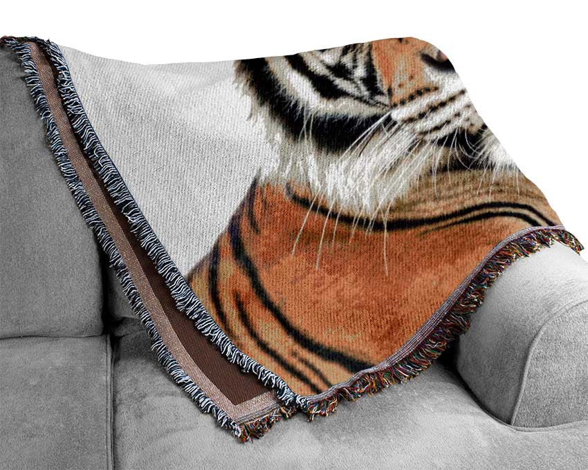 Tiger staring at the camera Woven Blanket