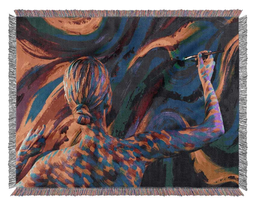 Body painter painting Woven Blanket