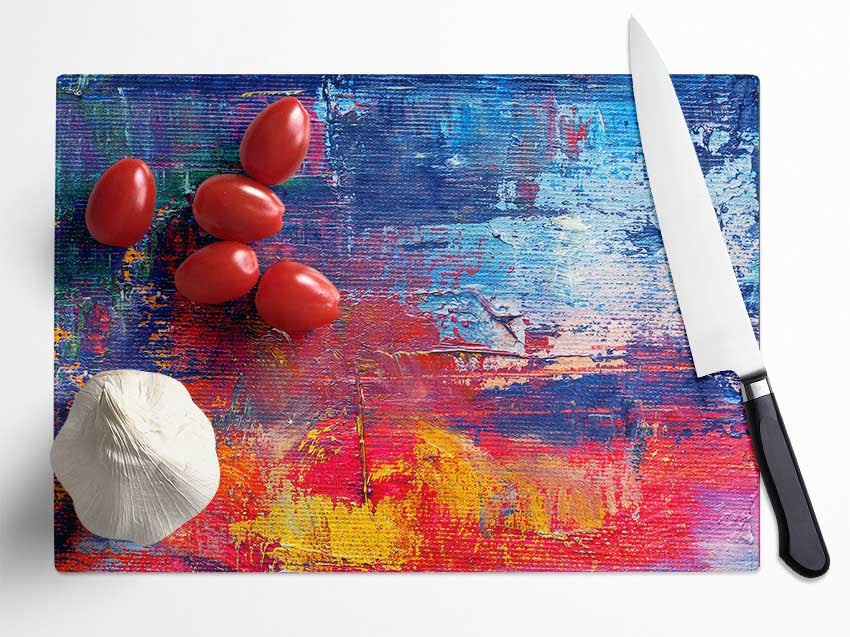 Textured colours on canvas media Glass Chopping Board