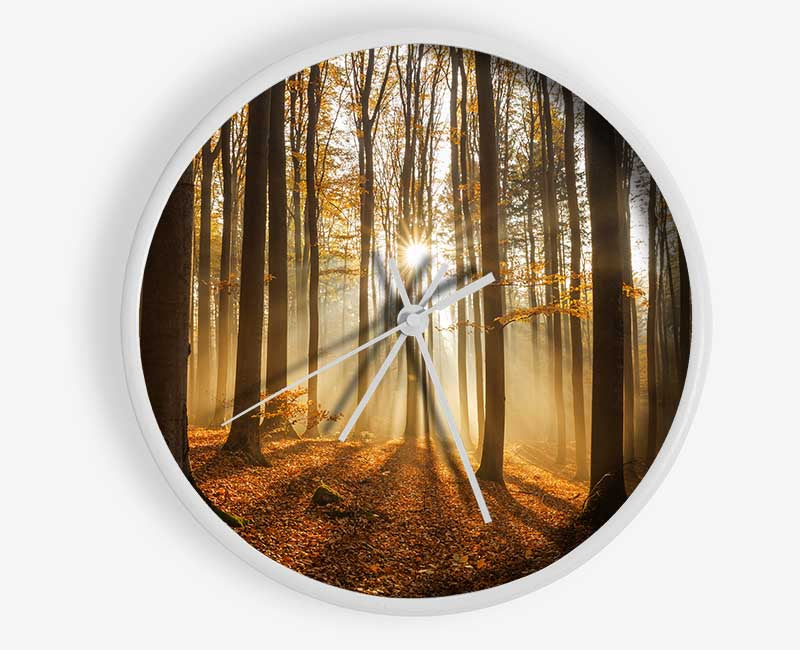 Sunbeam forest in the misty hues Clock - Wallart-Direct UK