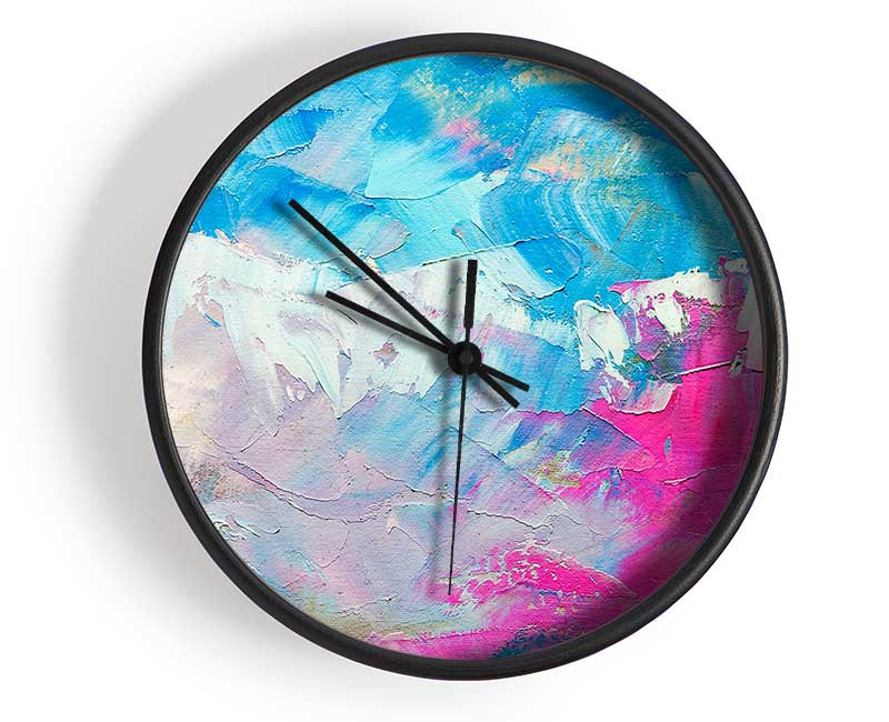 Pink and blue paint strokes Clock - Wallart-Direct UK