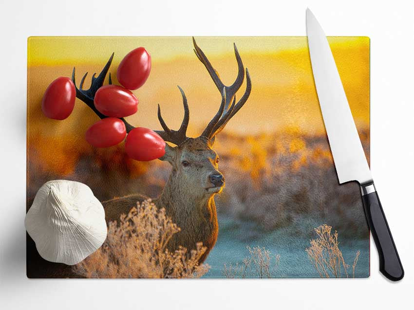 Crisp winters stag Glass Chopping Board