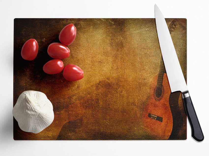 Grunge acoustic guitar Glass Chopping Board