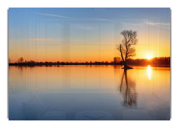 Sunset above the trees river