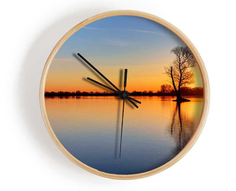 Sunset above the trees river Clock - Wallart-Direct UK