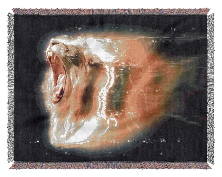 Lion roaring light Woven Blanket