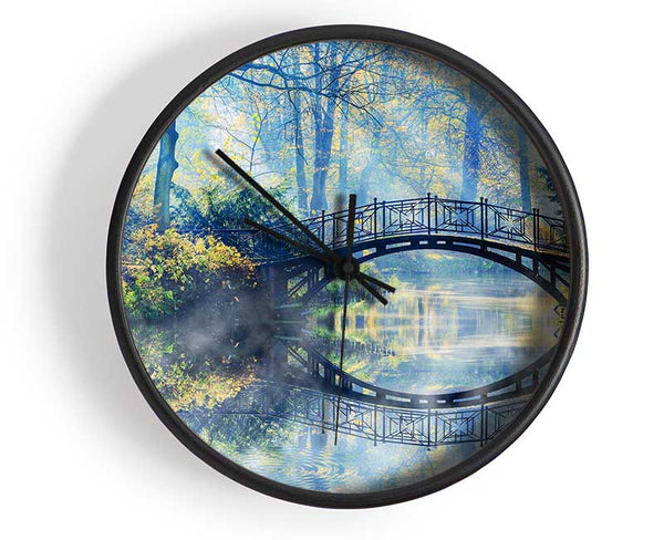 Blue hue bridge on lake Clock - Wallart-Direct UK