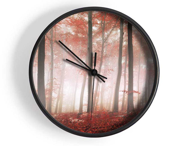 Red misty woods Clock - Wallart-Direct UK