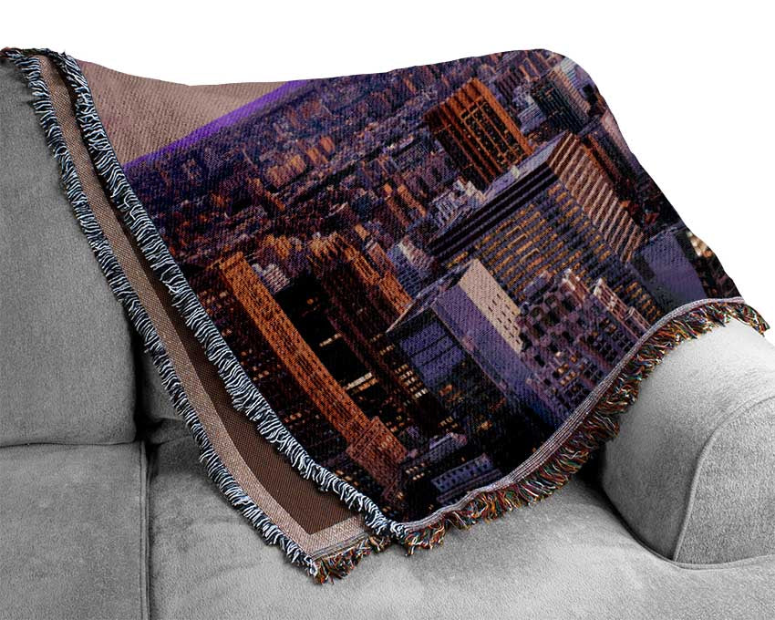 pink dusk city Woven Blanket