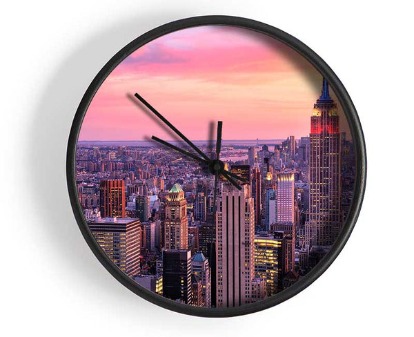 pink dusk city Clock - Wallart-Direct UK