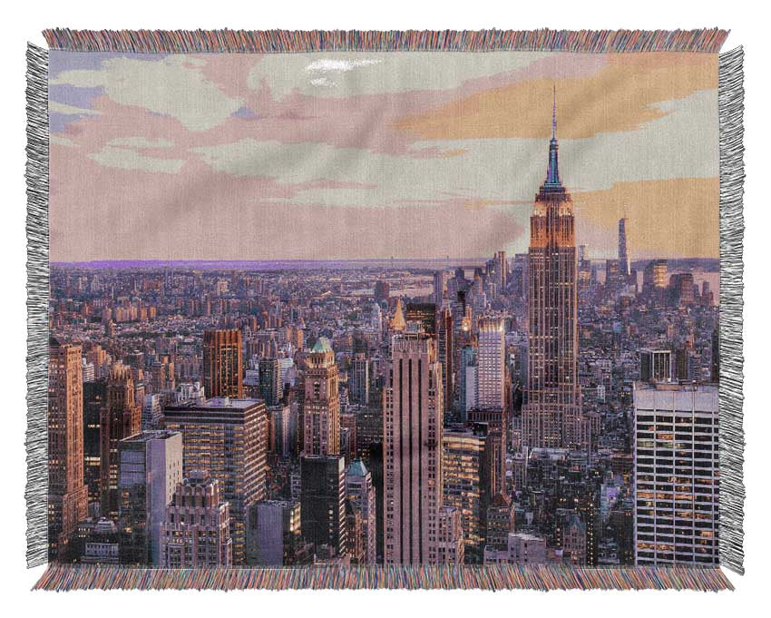 pink dusk city Woven Blanket