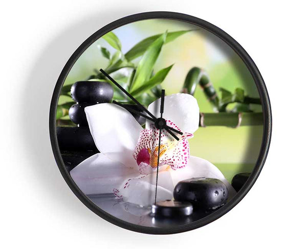 Orchids on the stones bamboo Clock - Wallart-Direct UK