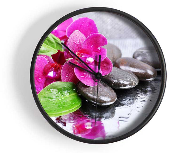 Orchids on the wet pebbles Clock - Wallart-Direct UK