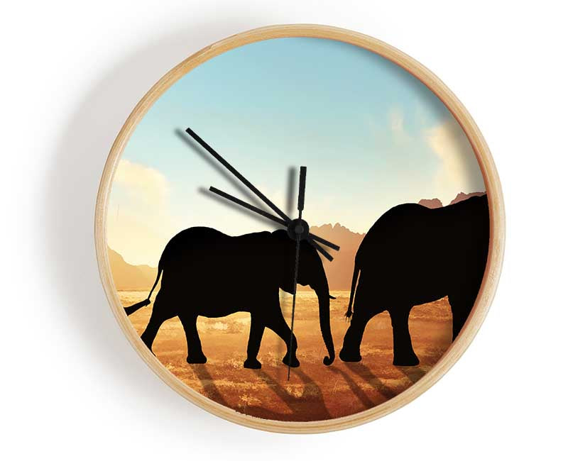 Elephants sillouette walking Clock - Wallart-Direct UK