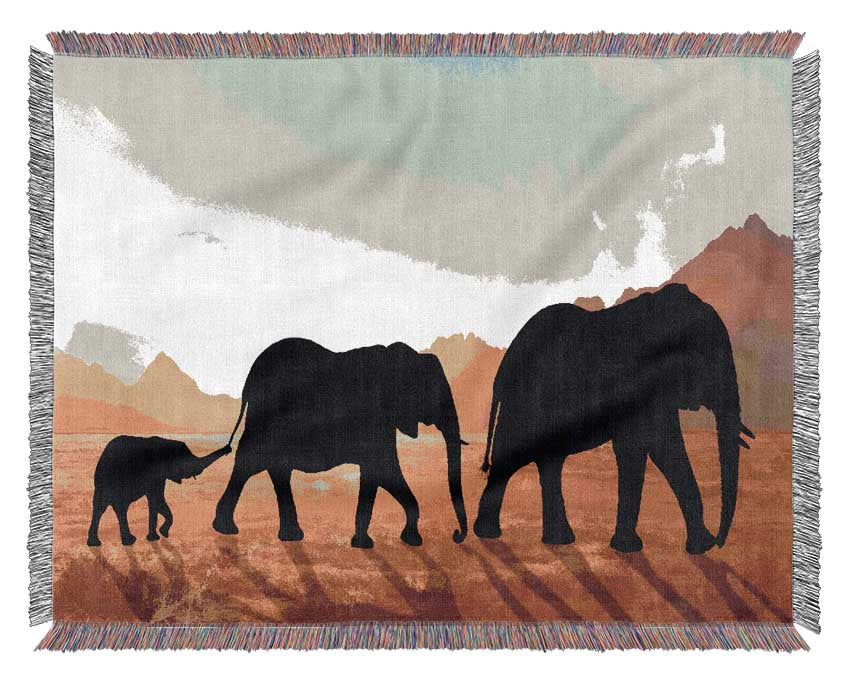 Elephants sillouette walking Woven Blanket