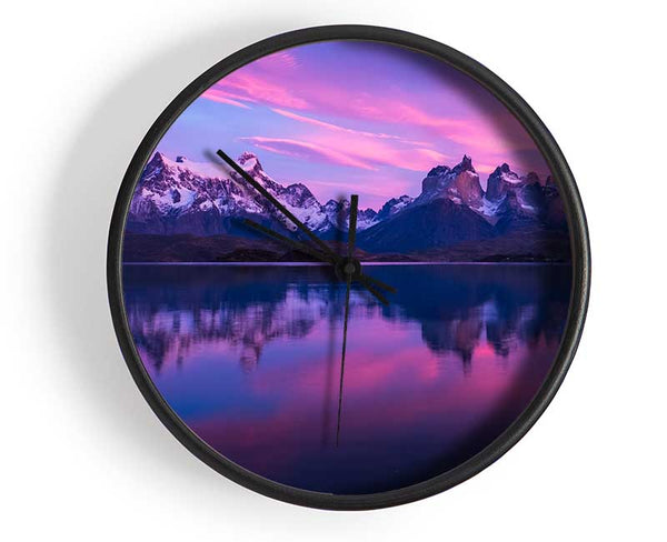 Purple and blue mountains above lake Clock - Wallart-Direct UK