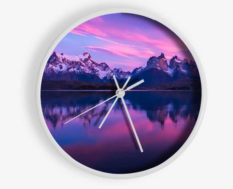 Purple and blue mountains above lake Clock - Wallart-Direct UK