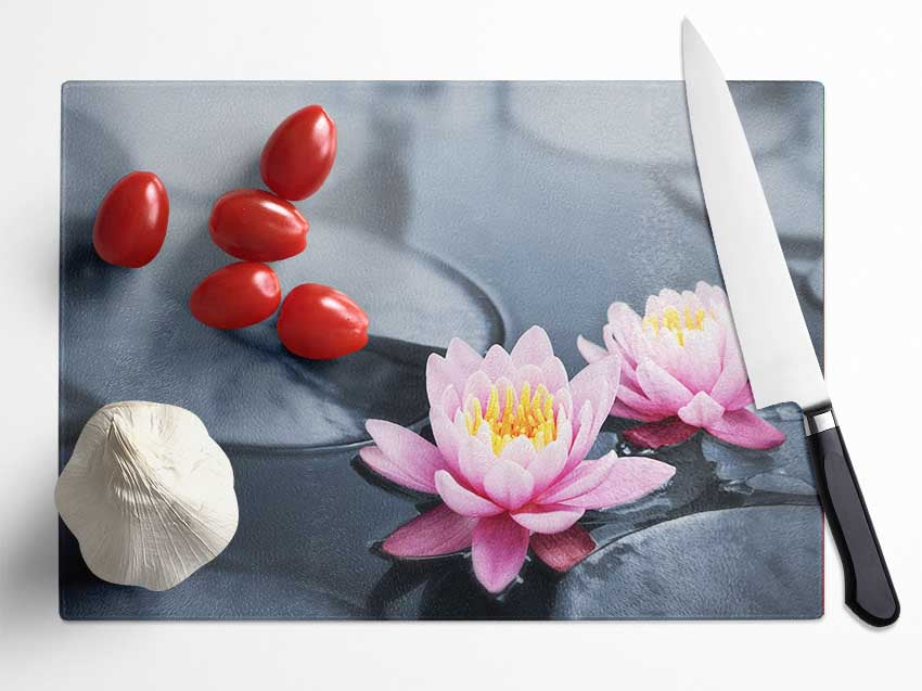 Flowers on the water floating Glass Chopping Board