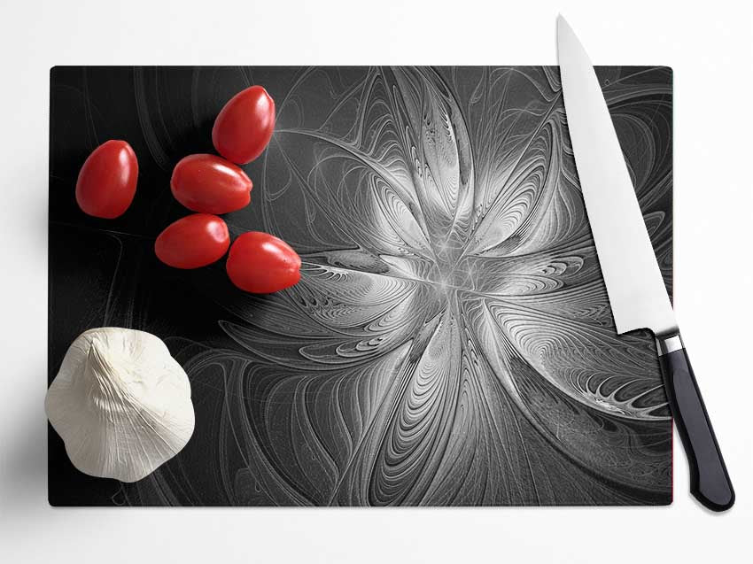 Swirled up black and white lines Glass Chopping Board