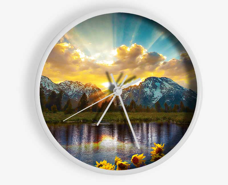 Flowers in front of the mountains Clock - Wallart-Direct UK