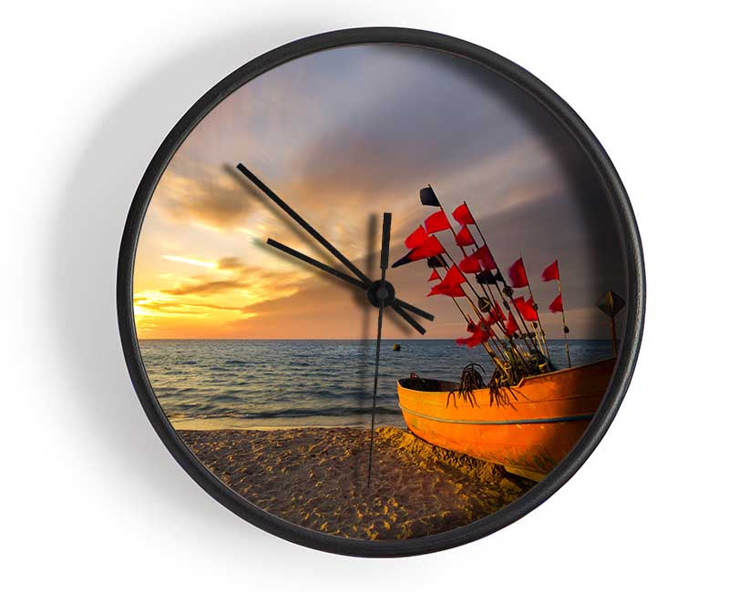 Flags in a fishing boat Clock - Wallart-Direct UK