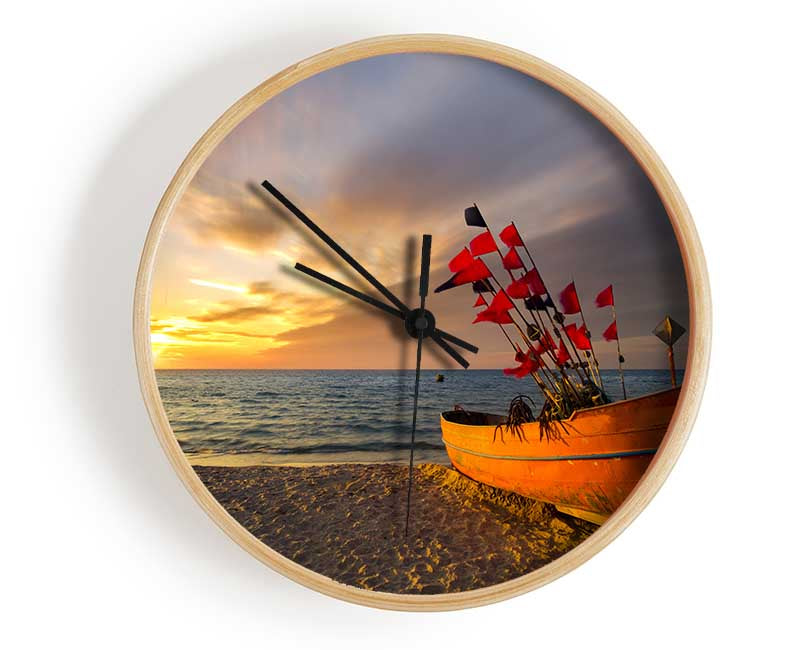 Flags in a fishing boat Clock - Wallart-Direct UK