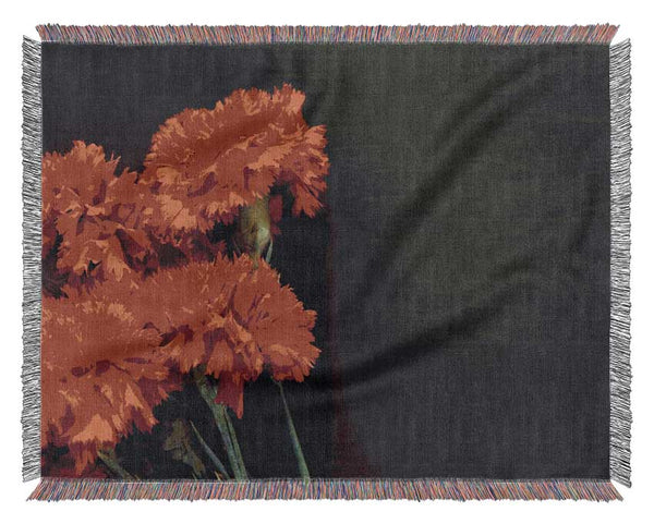 Red flowers dark background Woven Blanket