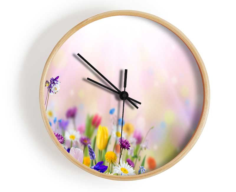 Mixed colourful flowers Clock - Wallart-Direct UK