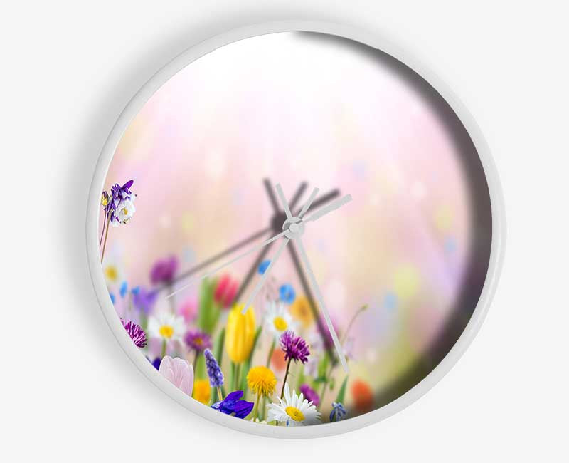 Mixed colourful flowers Clock - Wallart-Direct UK