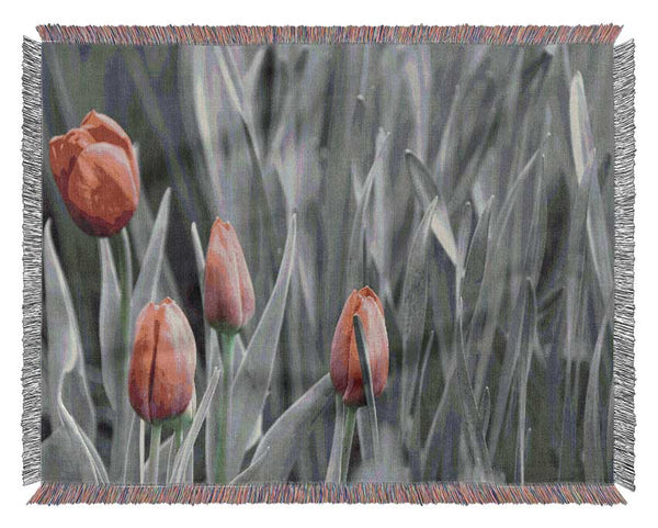 Pink tulips black and white Woven Blanket