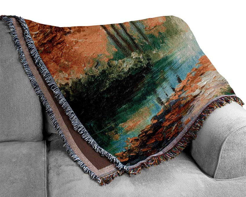 Hand painted woodland scene Woven Blanket