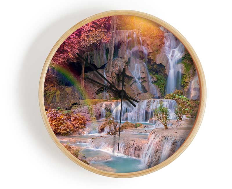 Rainbow waterfall woods Clock - Wallart-Direct UK