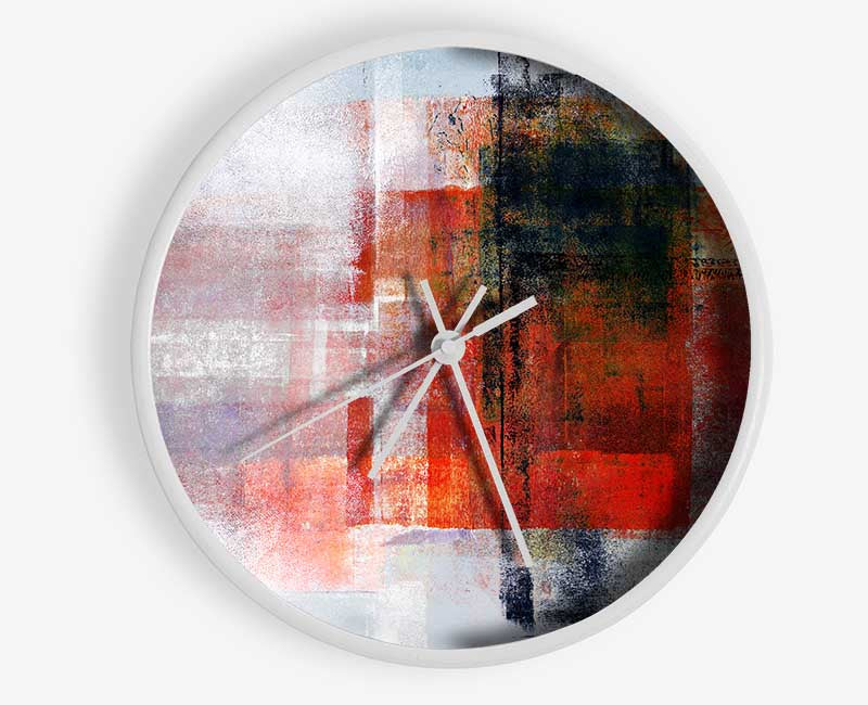 Abstract red square paint roller Clock - Wallart-Direct UK