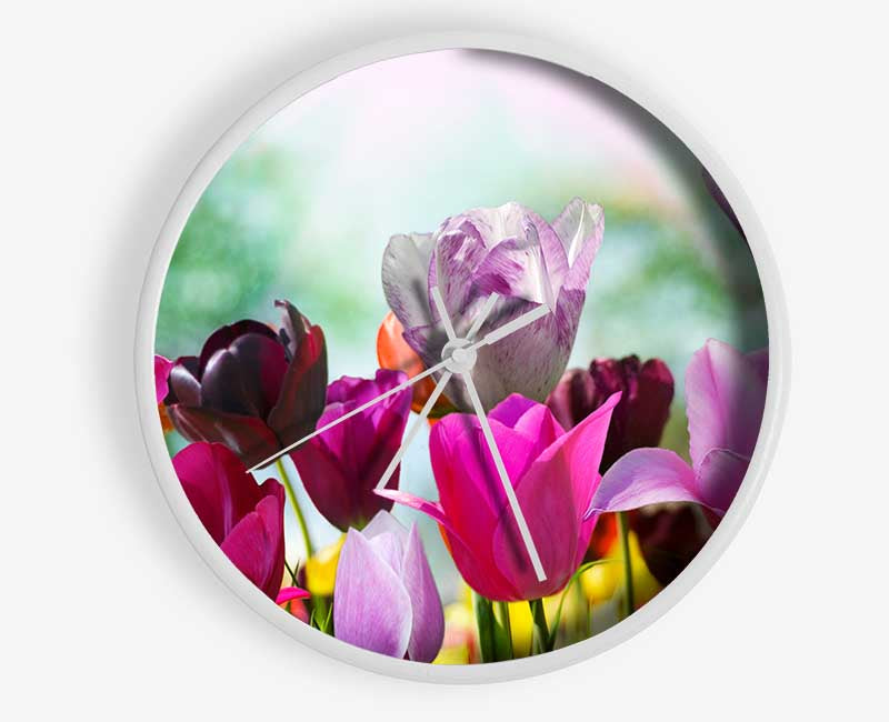 Multiple coloured tulips Clock - Wallart-Direct UK