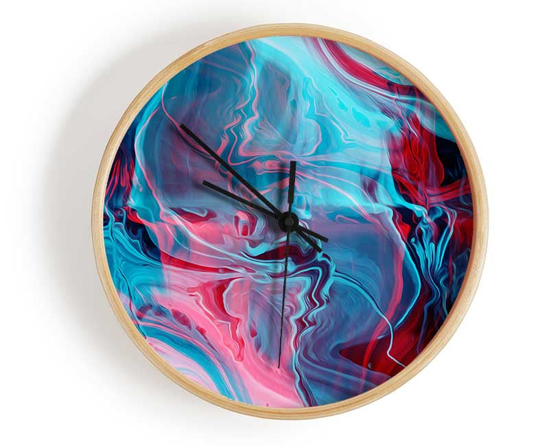 Red and blue waves of colours Clock - Wallart-Direct UK